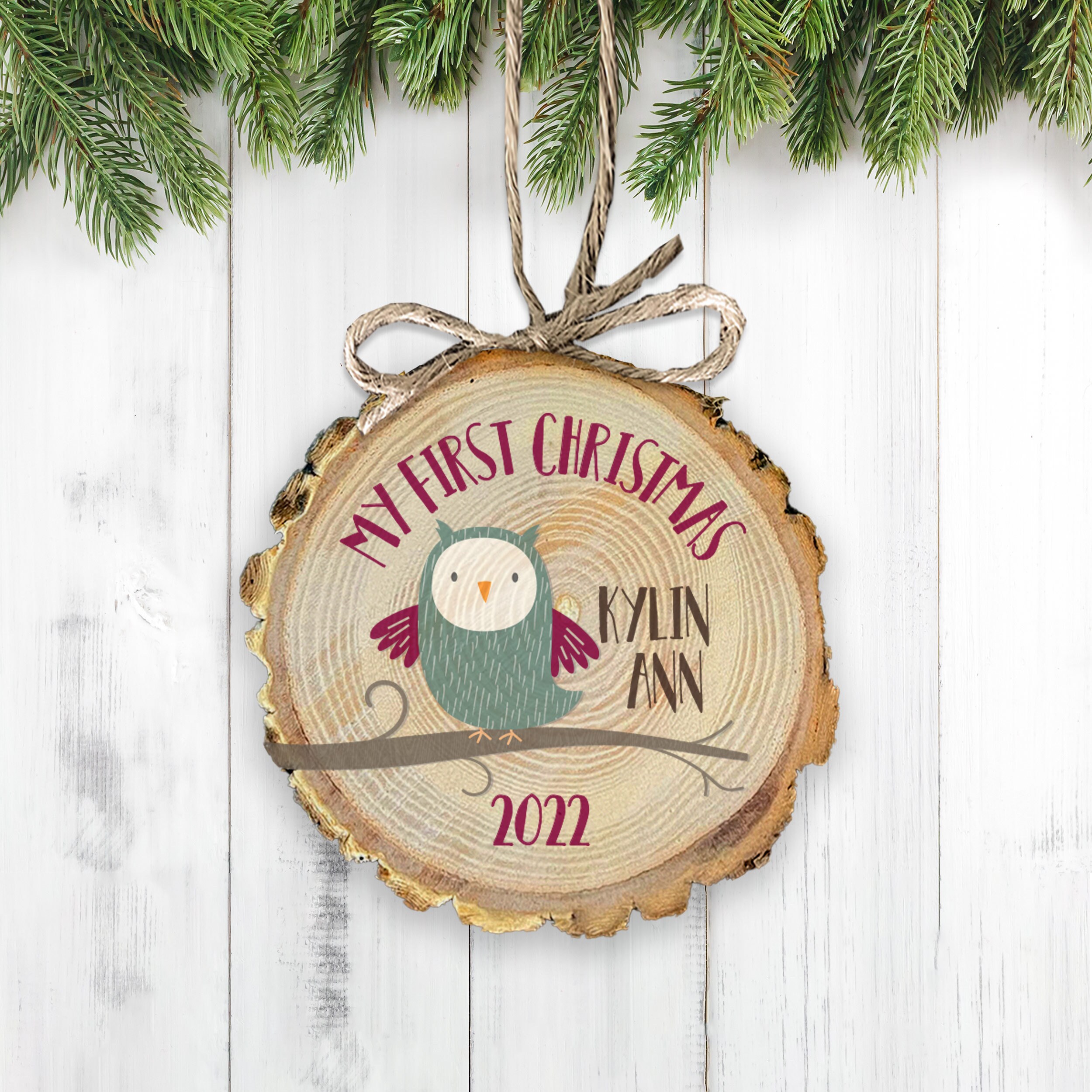 My First Christmas owl wood slice ornament  | adorable 1st christmas keepsake  | holiday ornament MW