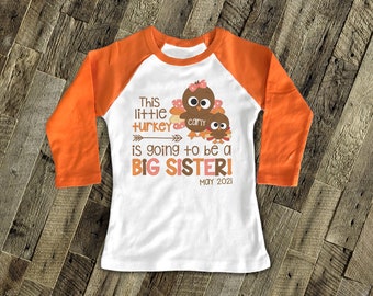 Thanksgiving Big Sister Shirt, Thanksgiving Pregnancy Announcement Shirt, Turkey Big Sister Shirt 22SNLF-030-GR