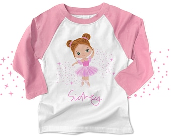 childrens personalized raglan shirt-dance girl ballerina adorably personalized t-shirt for your little dancer or ballerina MBAL-003-R