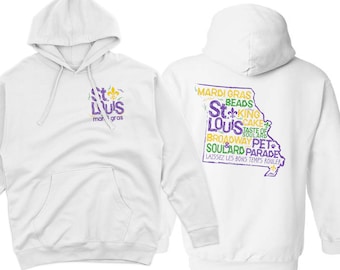 mardi gras st. louis sweatshirt | mardi gras taste of soulard unisex adult crew neck or hooded sweatshirt | custom front back design print