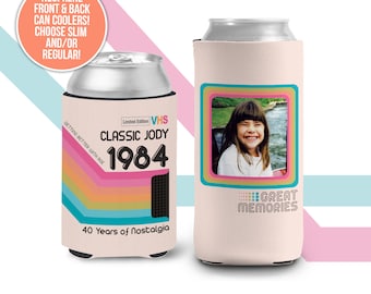 30th Birthday coolers retro 90s colors photo slim regular can coolies personalized classic nostalgia can cooler birthday favors MCC-172-B