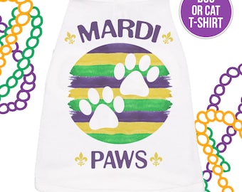 Mardi Gras pet shirt | funny mardi paws dog or cat t-shirt | mardi gras mardi paws parade party pet tshirt SNLMG-021