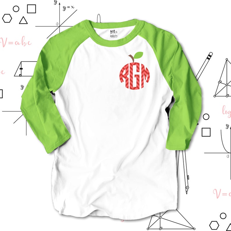 Monogram shirt for teachers chevron apple monogram ADULT raglan shirt perfect for all Fall activities 22MSCL-019-R image 1