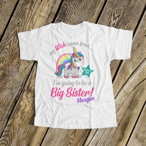 Big sister to be unicorn whimsical i'm going to be a big sister pregnancy announcement Tshirt MGRL-017N image 1