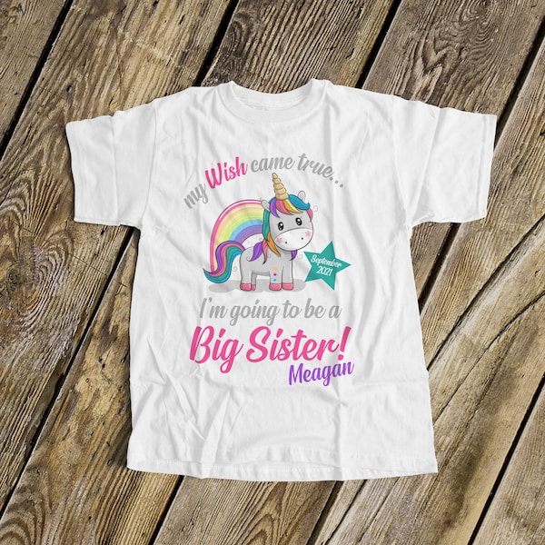 Big sister to be unicorn whimsical i'm going to be a big sister pregnancy announcement Tshirt MGRL-017N