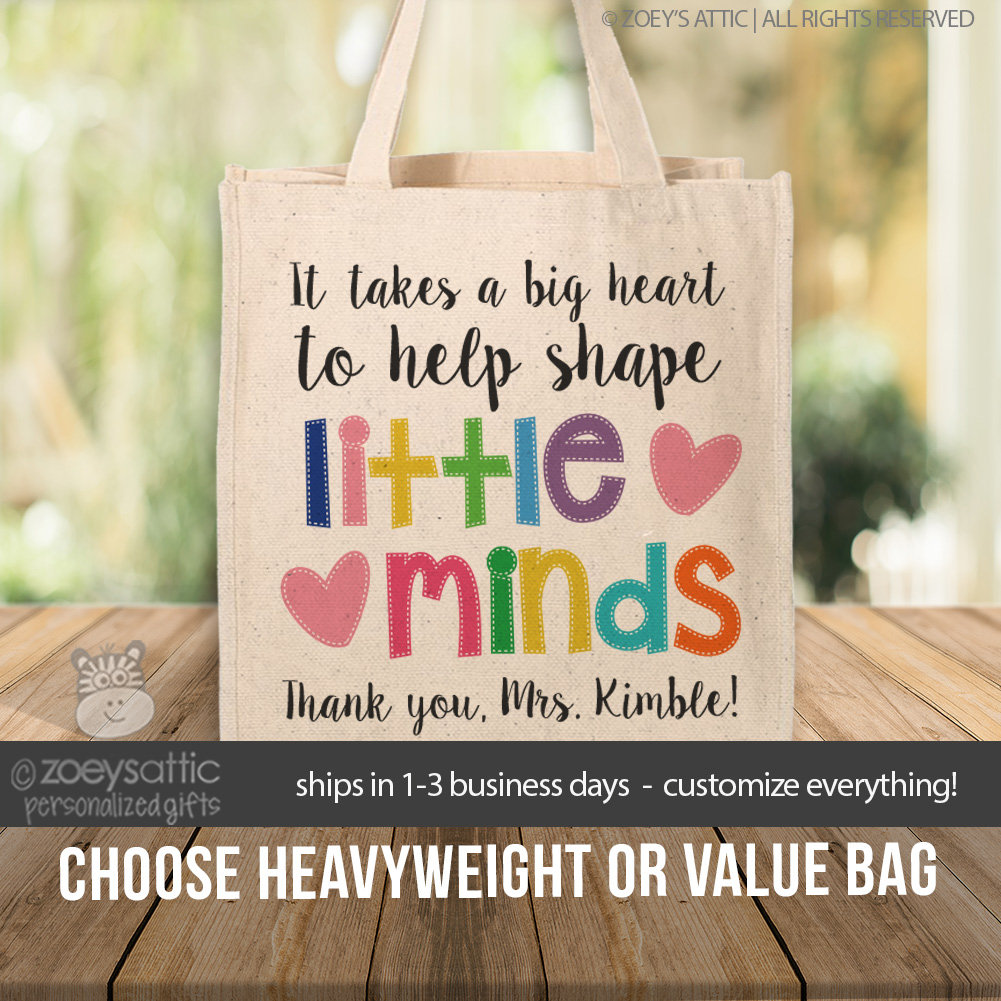 teacher tote bag - adorable teacher tote for kindergarten, first grade - teacher gift big heart to help shape little minds 22MSCL-022-BBag