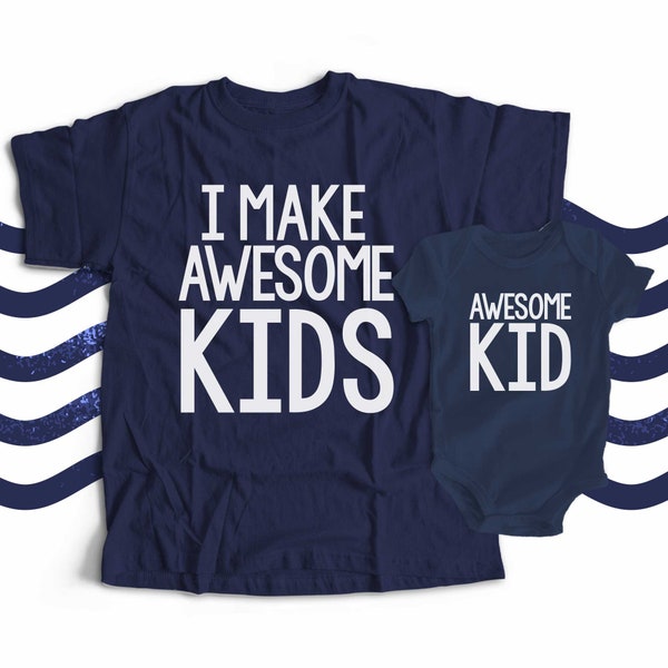 I make awesome kids dad Tshirt and awesome kid (or baby) bodysuit custom DARK gift set - great gift for Father's Day 22FD-016-DSet