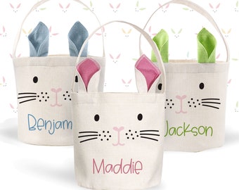 kids easter basket | bunny ears pink nose easter basket | pink blue or green bunny ears custom gift easter bunny bag personalized with name