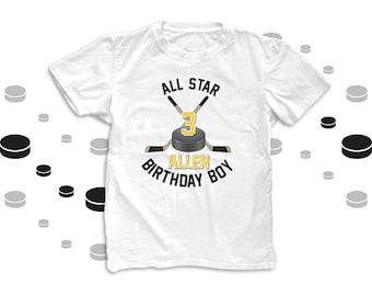 Hockey Birthday Boy shirt - all star hockey, sports themed birthday party plain t-shirt 22BD-060