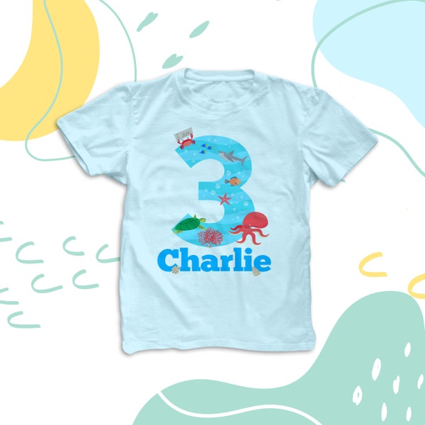 ocean theme Birthday shirt any age ocean life beach theme birthday party shirt - perfectly adorable 22BD-023