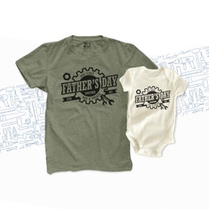 First Father&#39;s Day together matching dad shirt and baby bodysuit gift set  | gear wrench 1st Father&#39;s Day gift matching shirts 22FD-088-Set