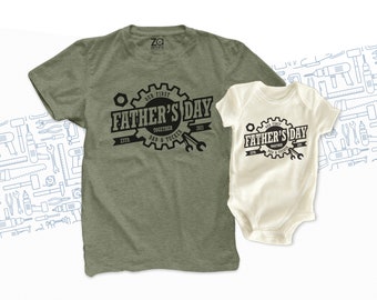 First Father's Day together matching dad shirt and baby bodysuit gift set  | gear wrench 1st Father's Day gift matching shirts 22FD-088-Set