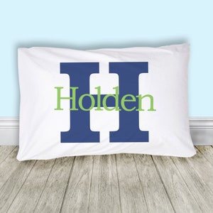Simple boys name pillowcase simple monogram name and initial pillowcase Personalized monogrammed standard size pillowcase great gift PIL-049
