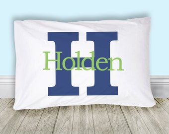 Simple boys name pillowcase simple monogram name and initial pillowcase Personalized monogrammed standard size pillowcase great gift PIL-049