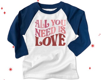 Valentine raglan shirt all you need is love | groovy colorful valentine raglan shirt 23VD-007-R