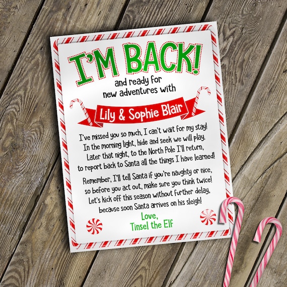 Personalized Elf Letter  Welcome Back Letter From Elf