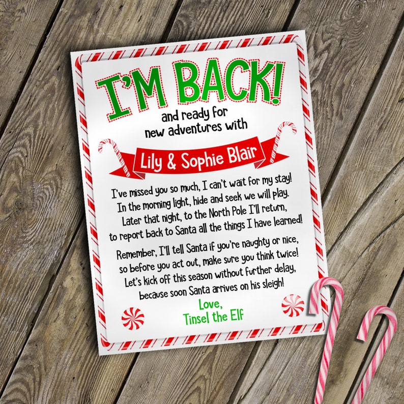 personalized elf letter | welcome back letter from elf | christmas elf letter to kids from elf |  downloadable elf letter |  elf letters 