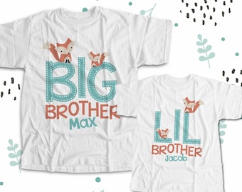 Big brother little brother or any brother sister combination matching woodland fox sibling Tshirt set MANM-003