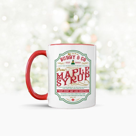 Buddy The Elf Collage Red Background White Mug Printed Funny