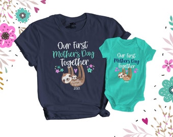 First Mothers Day shirt set | mommy baby first Mothers Day | sloth dark shirt set | sweet first mothers day gift shirts 22MD-010-DSet