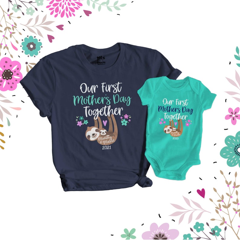 First Mothers Day shirt set mommy baby first Mothers Day sloth dark shirt set sweet first mothers day gift shirts 22MD-010-DSet image 1