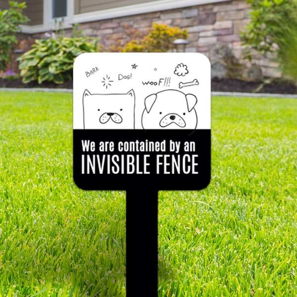 Pet yard sign | dogs contained  by invisible fence lawn sign | small square aluminum yard sign yrd-sign-001