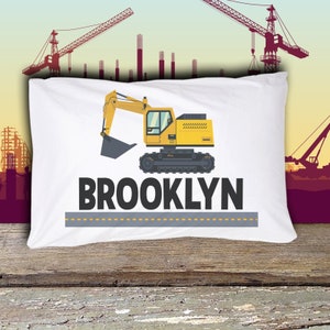 Construction theme with excavator pillowcase / pillow - custom personalized pillowcase great birthday gift PIL-073-N