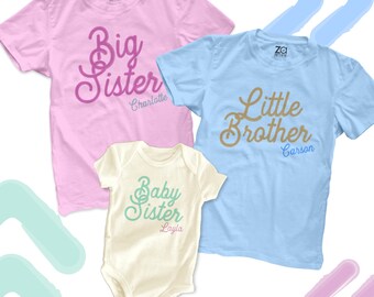 matching sibling  shirts - sibling set of THREE shirts big brother big sister mix and match  - Watercolor sibling shirts MSS2-014-3Set