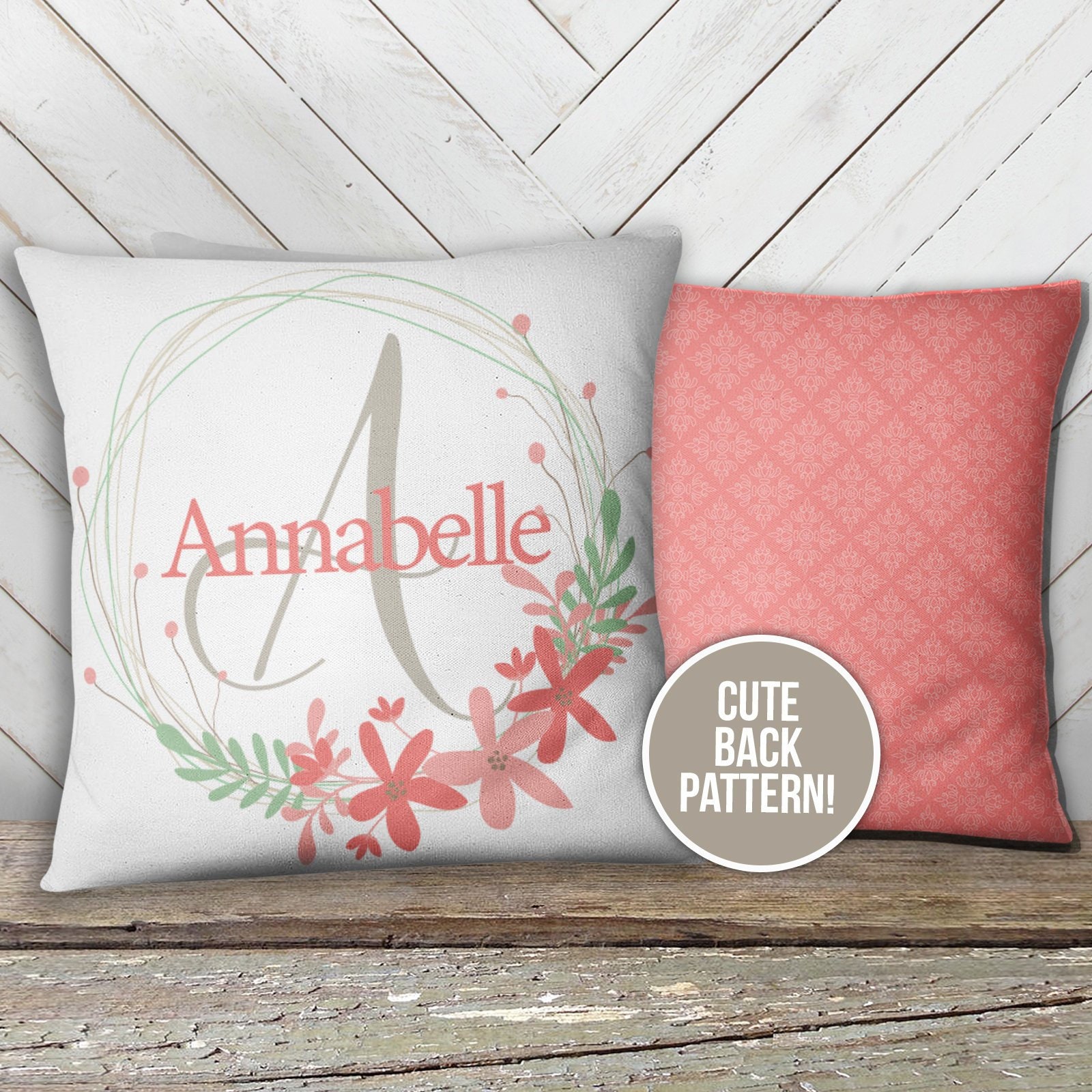 Name Monogram Throw Pillowcase Girls Personalized Pillow Etsy Canada