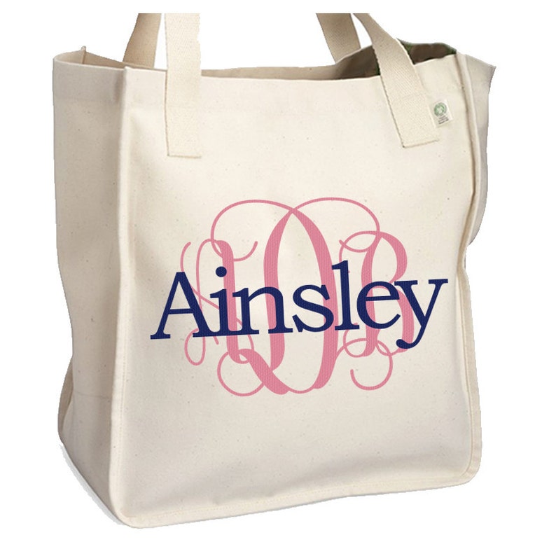 Monogram Tote Initials With Name Personalized Tote Bag Great Etsy