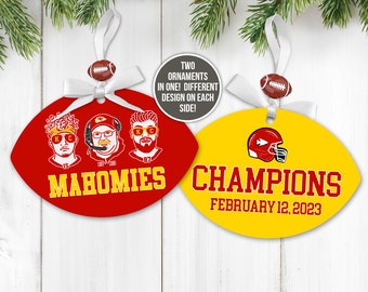 kansas city 2023 super bowl champions two-sided football shaped ornament funny mahomies aluminum football ornament KC fan gift fb-001