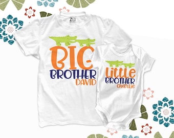 alligator big brother and little brother or sister matching sibling t shirts - MALL-004-Set