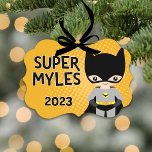 superhero ornament | boy&#39;s superhero ornament | bat costume boy ornament | pick your super character | annual boys ornament MBO-039