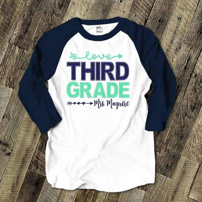 Teacher shirt faux stitch any grade personalized adult raglan shirt for teachers 22MSCL-028-R image 1