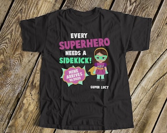 Big sister superhero or big sister to be pregnancy announcement shirt DARK - MSUP-009D