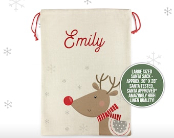 Christmas Santa Sack | red nosed reindeer santa bag | christmas reindeer toy gift sack personalized ss-sub-001