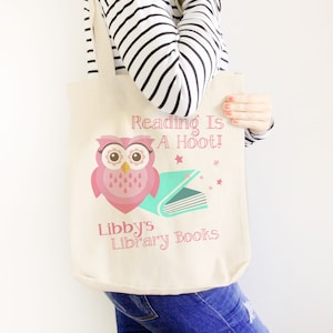 Girl owl library book reading is a hoot personalized tote bag - choose value or heavyweight tote MBAG-051