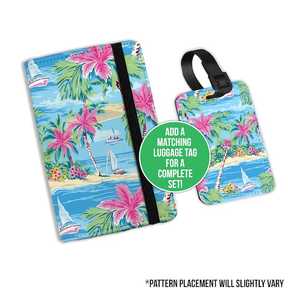 Preppy Pattern Passport Holder Fun Bright Passport Luggage Tag Palm Trees Ocean Hawaii Themed Passport Holder and Optional Luggage Tag Etsy Canada