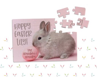 Easter bunny puzzle | kids easter gift bunny basket gift puzzle hoppy easter personalized puzzle | puzzle easter gift for kids pzl-004