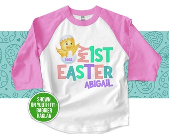 My 1st Easter shirt personalized Easter chick raglan bodysuit or shirt for your little girls first Easter 22SNLE-009-RG