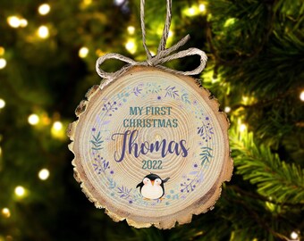 Baby's First Christmas penguin cut wood ornament MWO22-002-W