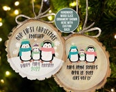 Our First Christmas Wood Slice Ornament | Penguin Family 1st