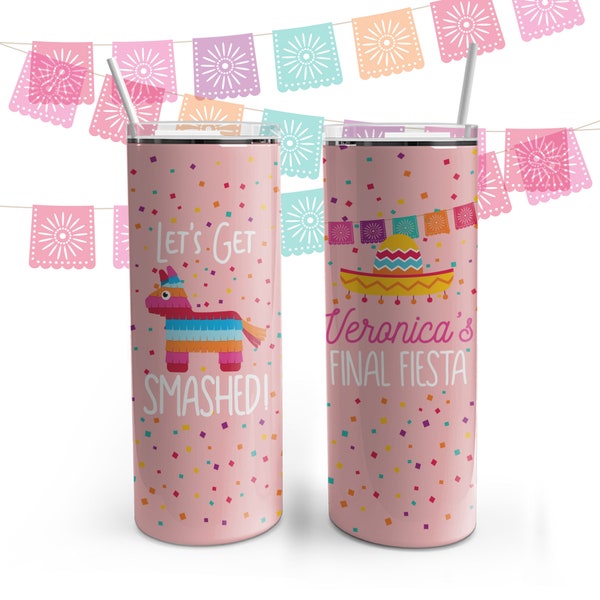 Bachelorette party drinkware | skinny stainless steel tumbler | final fiesta personalized steel tumbler with lid and straw | party favor