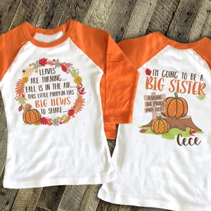 Big sister to be shirt fall pregnancy announcement raglan shirt - pumpkin patch Thanksgiving big sister announcement  22SNLF-037-R