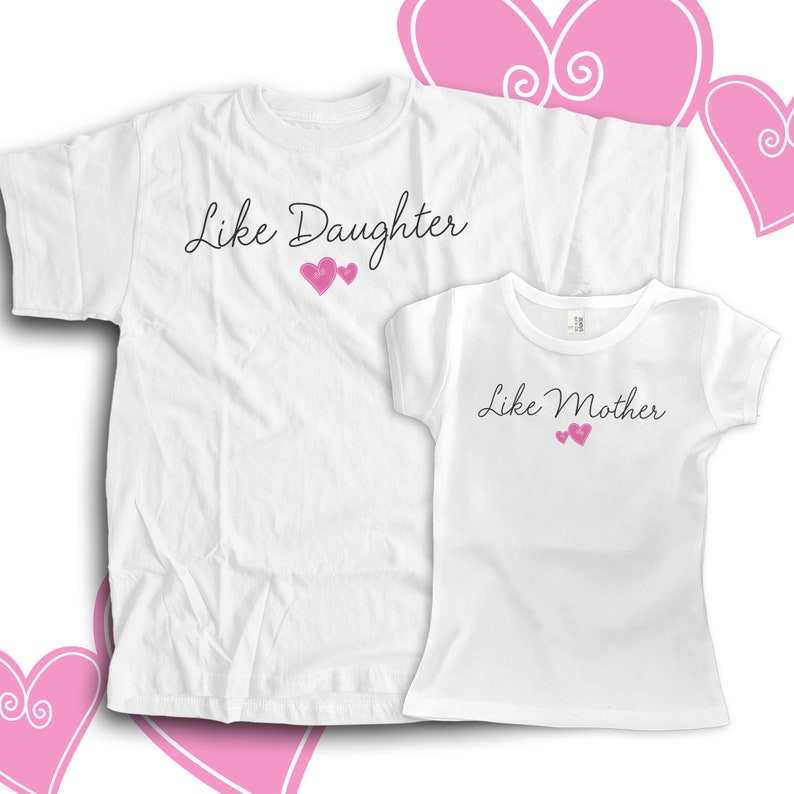 Mom and daughter shirt set - like mother like daughter hearts custom girls cut shirt set 22MD-062-Set image 1