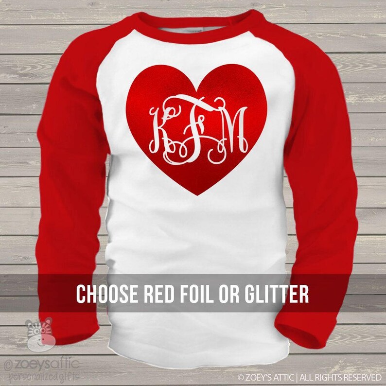 GIRLS Valentine glitter heart monogram raglan shirt sparkly | Etsy