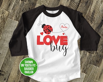 Valentine's Day personalized childrens little lovebug raglan shirt 22SNLV-021-R