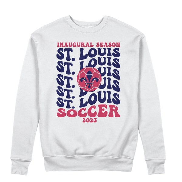 Inaugural season 2023 st louis soccer sweatshirt | groovy stl soccer unisex adult sweatshirt | wavy text saint louis soccer  MSLS-008-ss