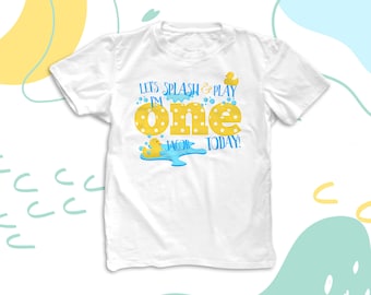 First 1st birthday shirt let's splash and play birthday party shirt FRONT ONLY - adorable for any age 22BD-020