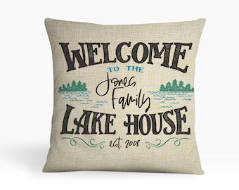 personalized lake house pillow house warming gift welcome to the lake house pillow great gift item personalized lake cabin pillow PIL-205